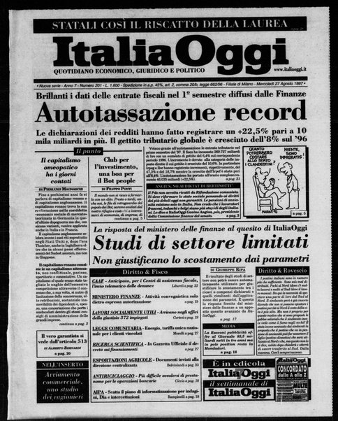 Italia oggi : quotidiano di economia finanza e politica